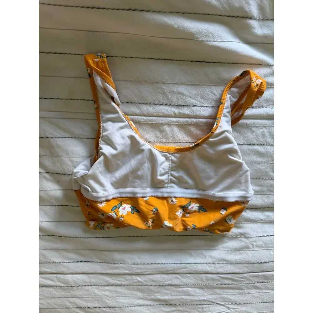 Coral Reef | Drawstring Front Bikini Top Yellow Floral Print
